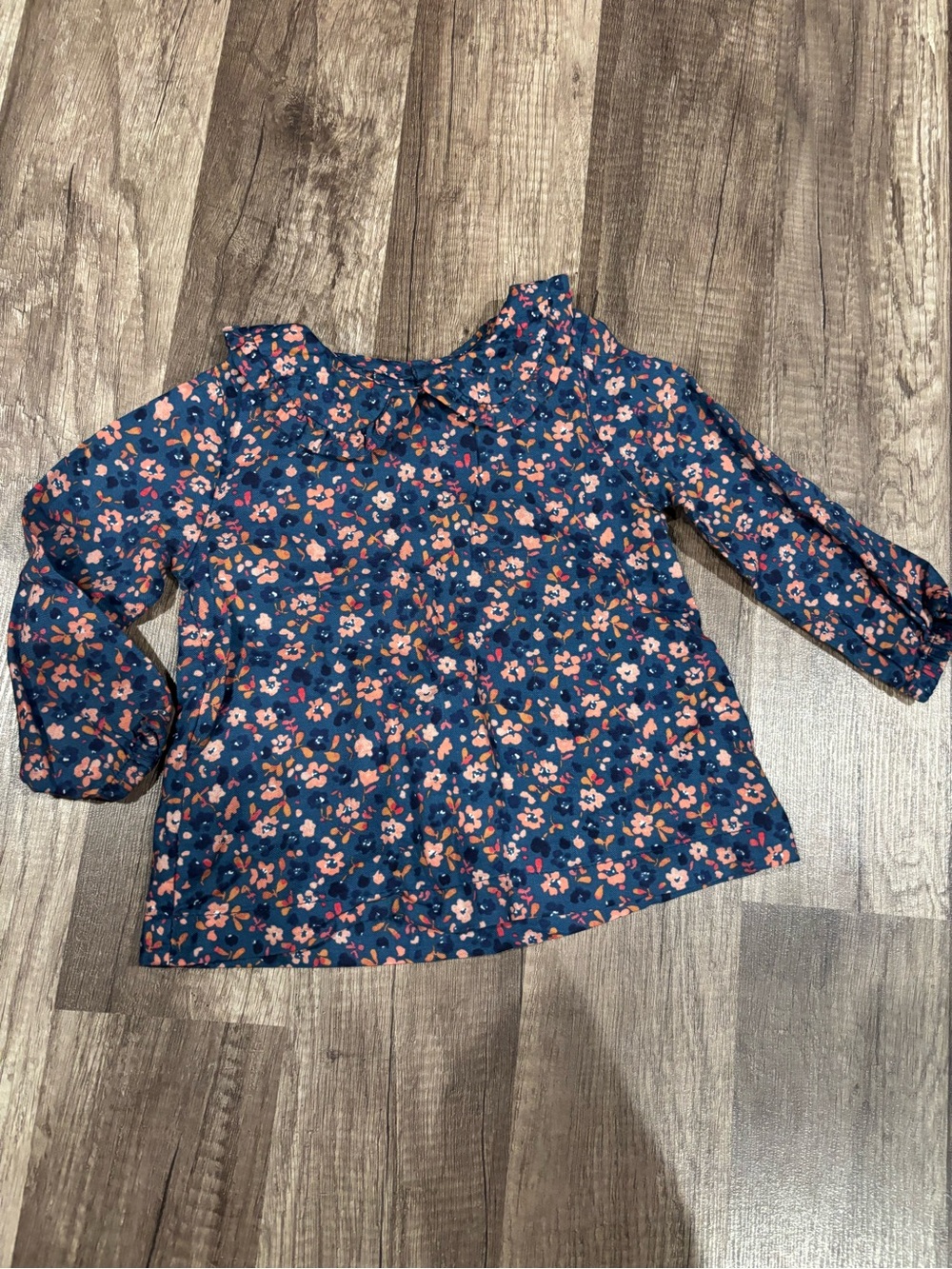 Carter's Navy Floral Ruffle Collar Long-Sleeve Top